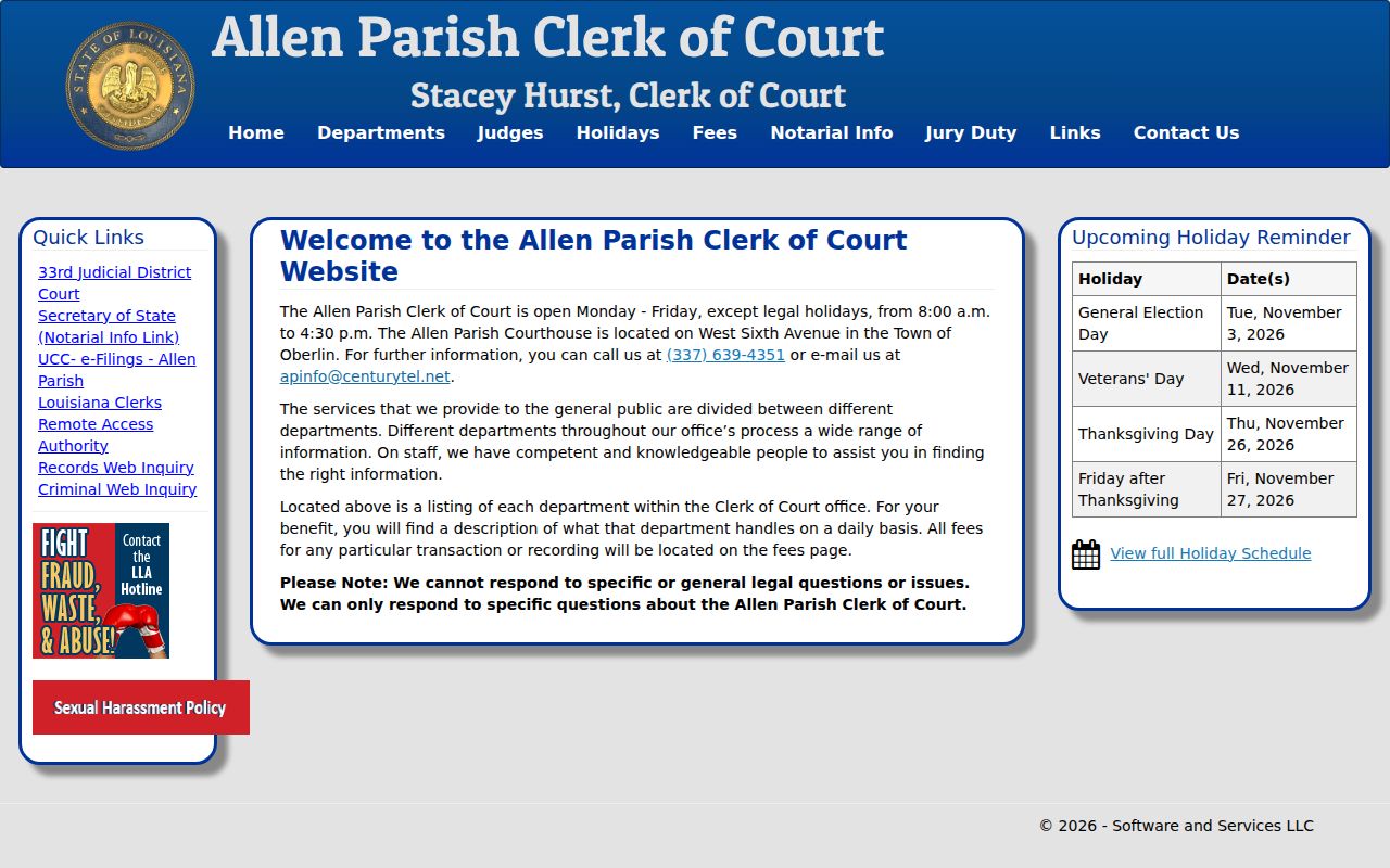 Allen Parish Clerk of Court office that keeps warrant and criminal records