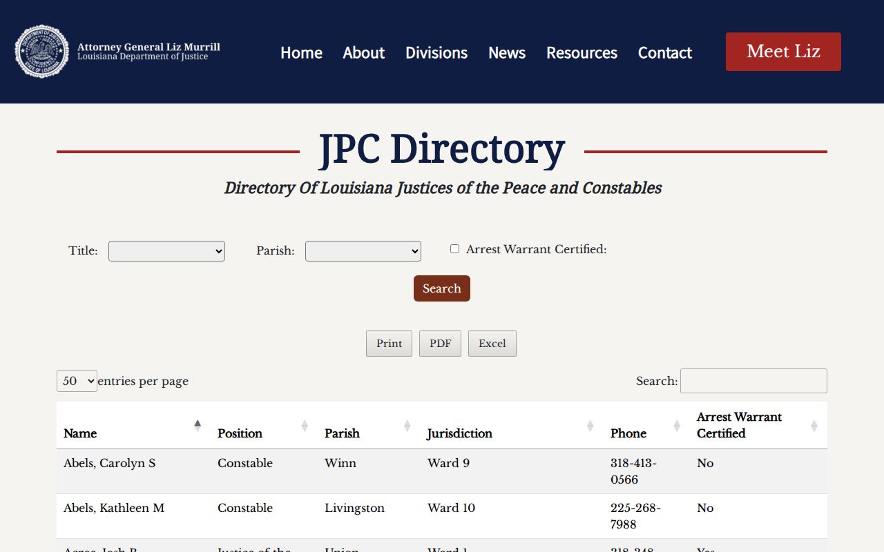 Allen Parish municipal court JP and constable directory