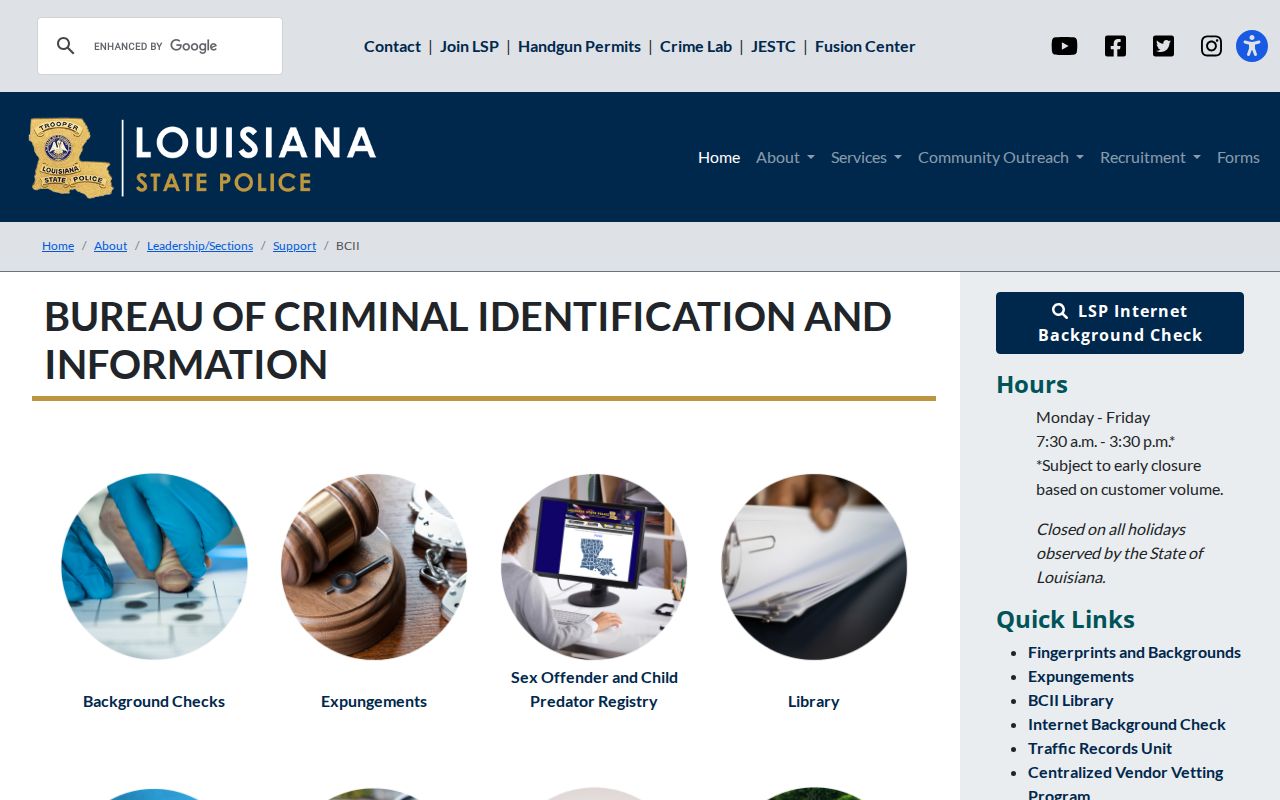 Louisiana LACCH closed access notice relevant to Allen Parish active warrant searches