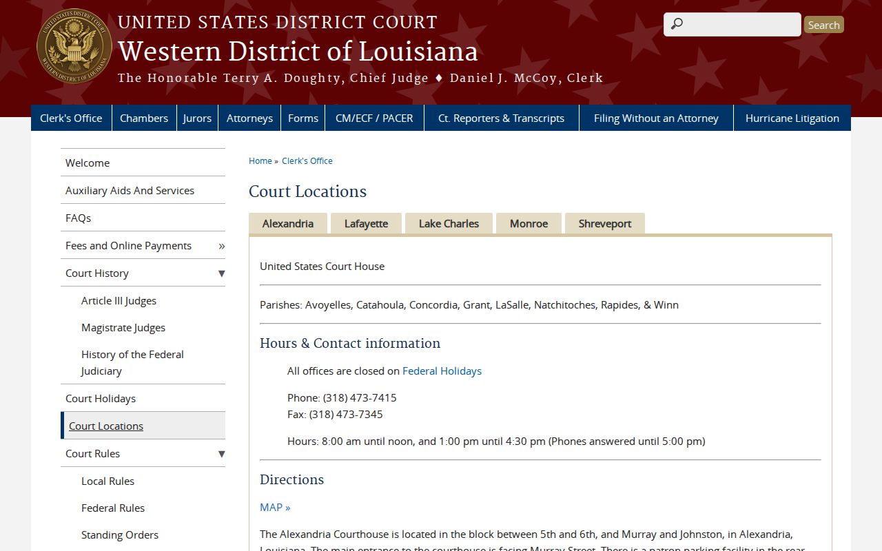 Allen Parish federal warrant courthouse location and hours