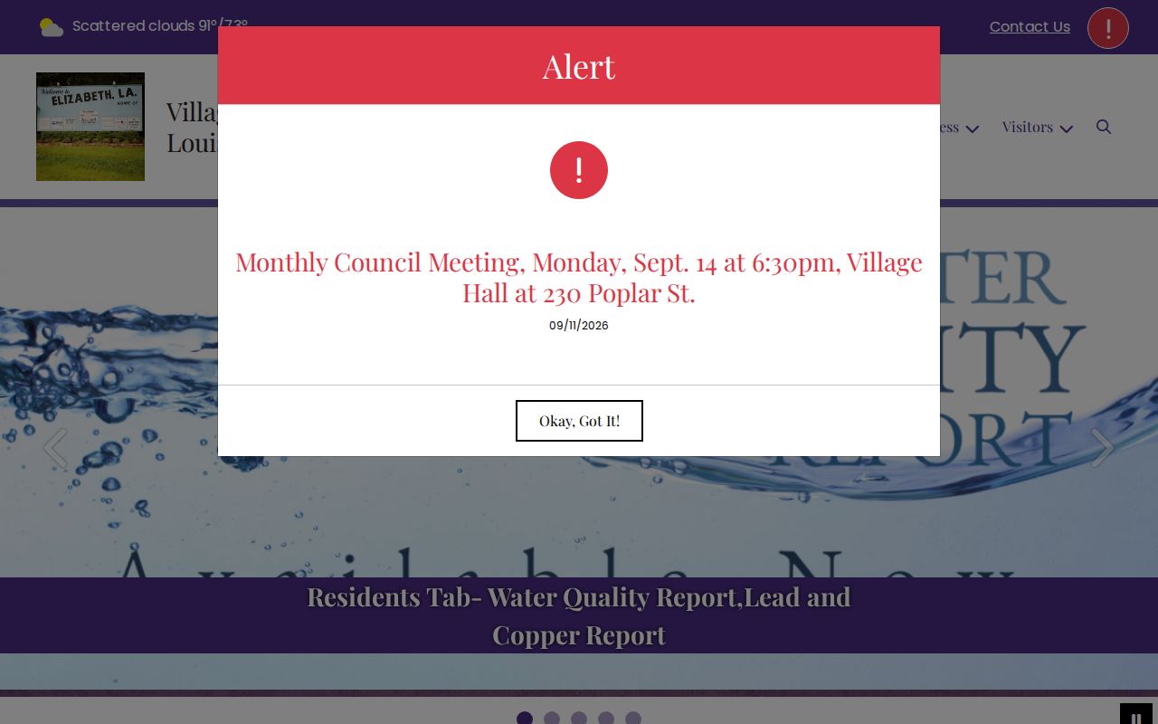 Elizabeth Village Hall contact page used for Elizabeth warrant records research