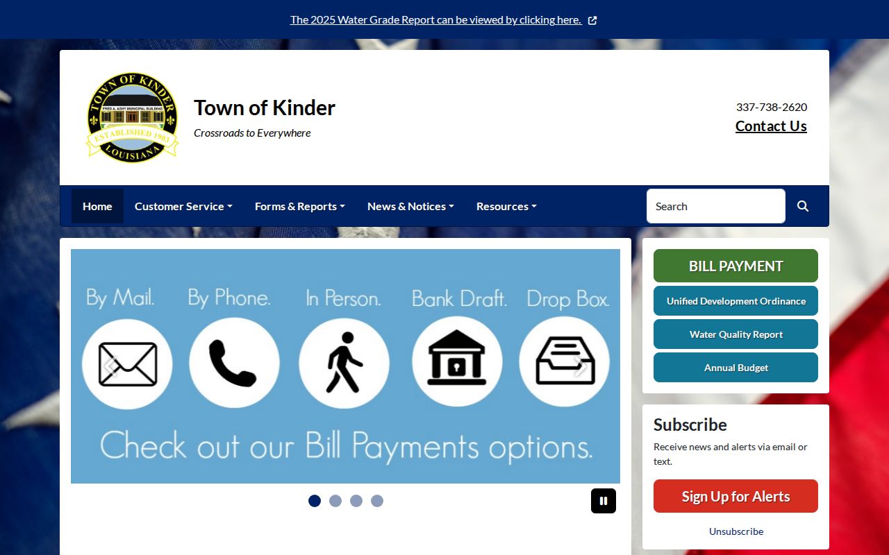 Town of Kinder municipal office listing used for Kinder warrant records research