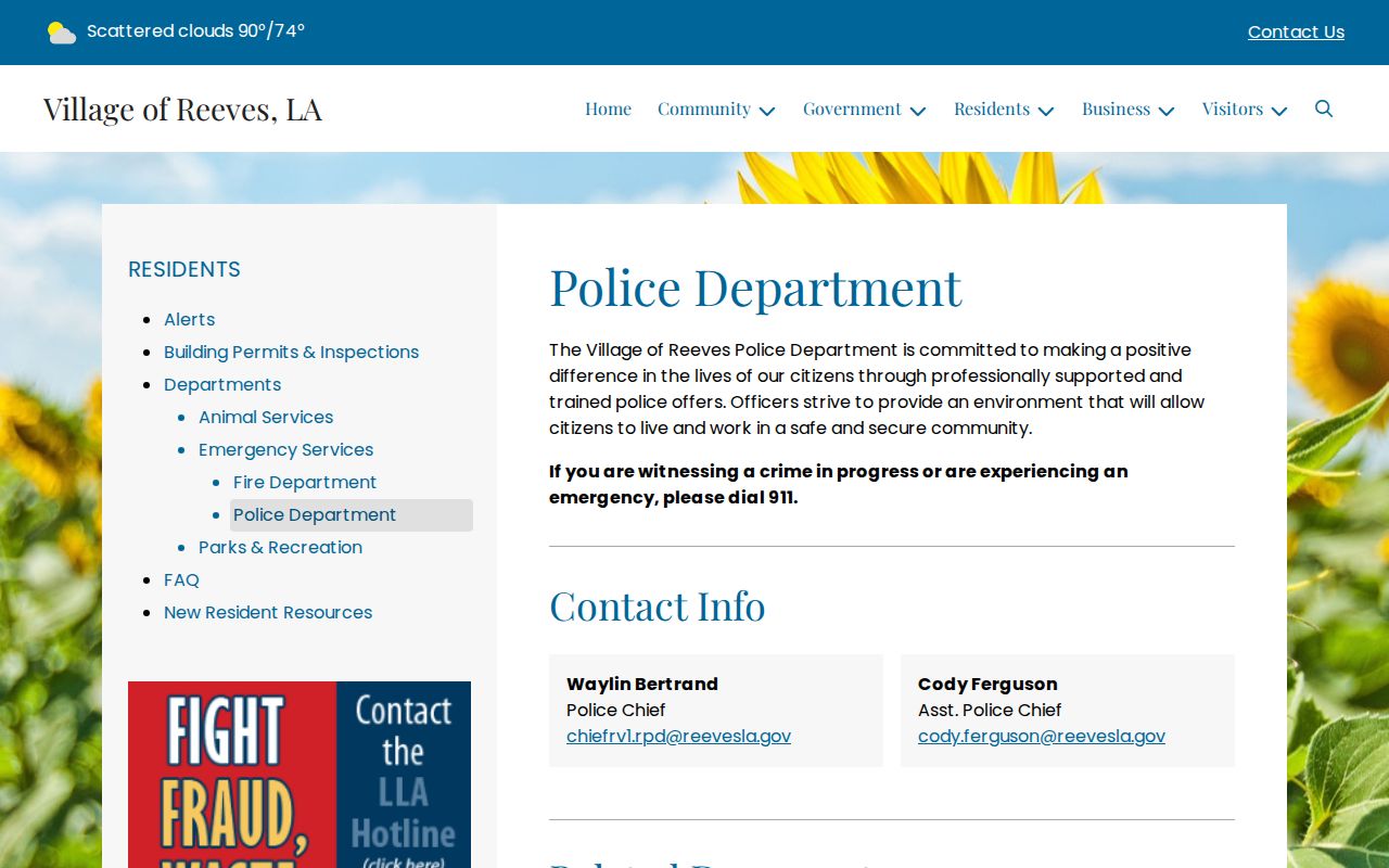 Reeves Police Department page used for Reeves warrant records research
