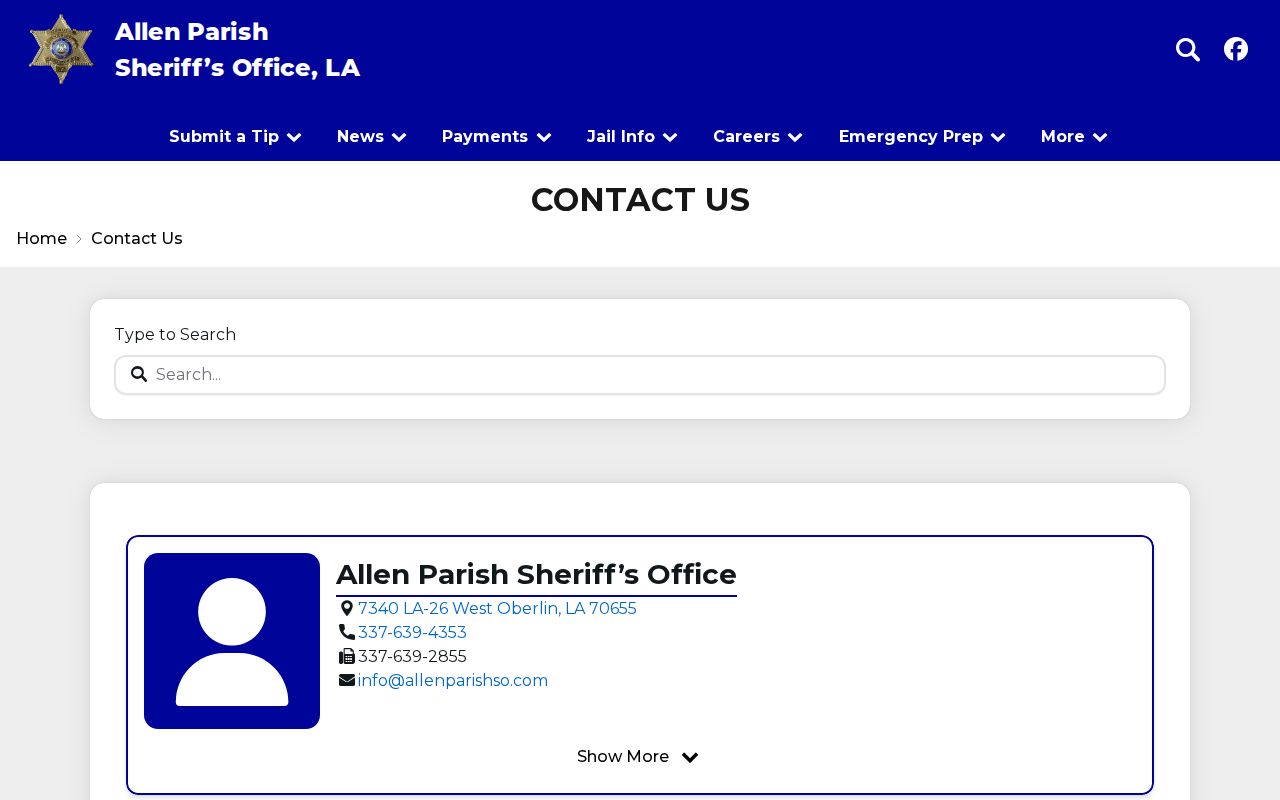 Allen Parish Sheriff's Office 24-hour phone line, office hours and address for warrant and bond questions
